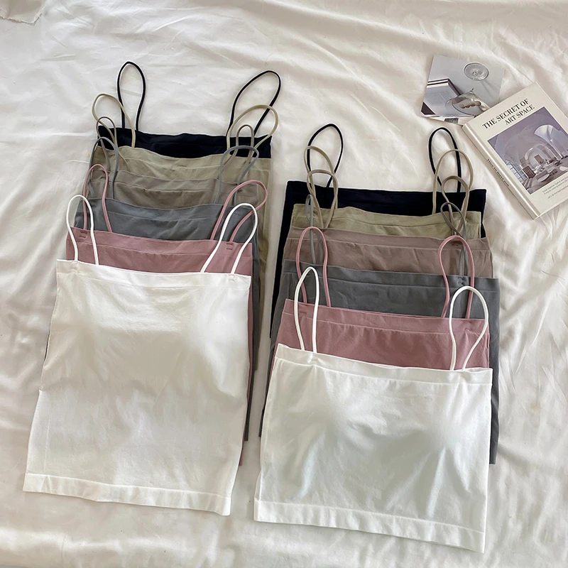 Square-Neck Fitted Cropped Camisole Tank Women Summer Basic Vest Korean Fashion School Ladies Girls Black White Green Pink Cami