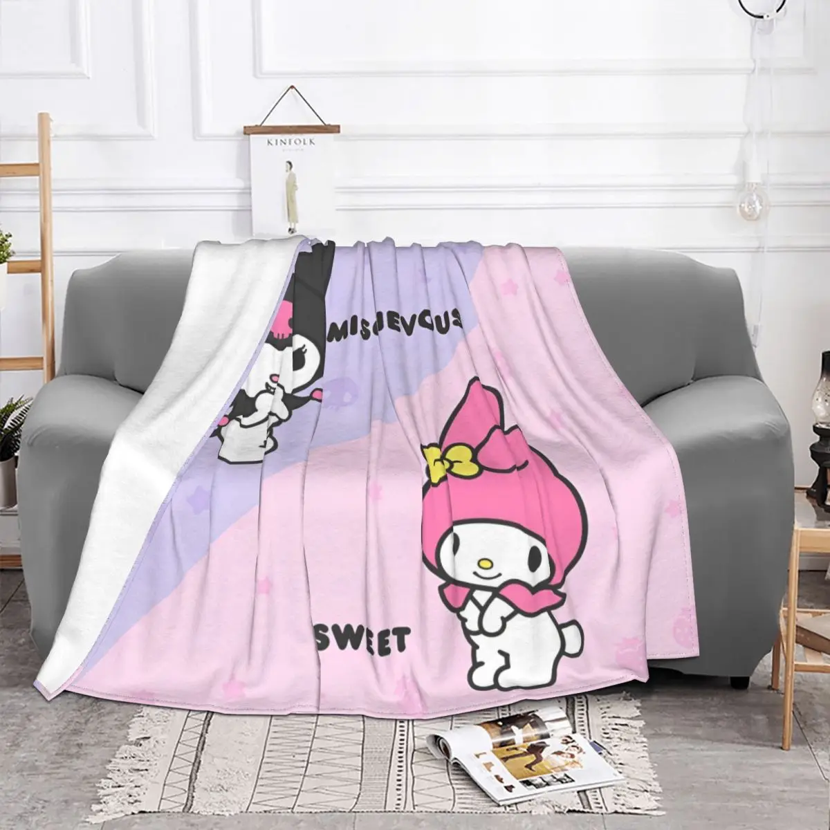 Official Mischievous Kuromi Sweet Melody Blankets Flannel Throw Blankets Bedding Couch Decoration Soft Warm Bedspreads