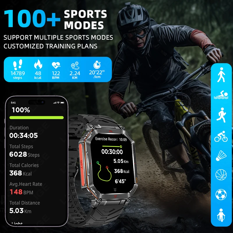 LIGE GPS Smart Watch 450mAh 3ATM Waterproof Built-in Compass Barometric Altimeter Military Sport Smartwatch Men For Android iOS