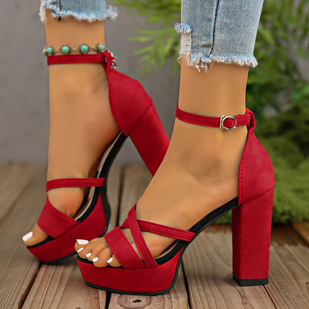 

Женские босоножки на платформе и каблуке, новые летние туфли с круглым носком и открытым носком, нескользящие римские сандалии на блочном каблуке с одним ремешком, Zapatos De Mujer