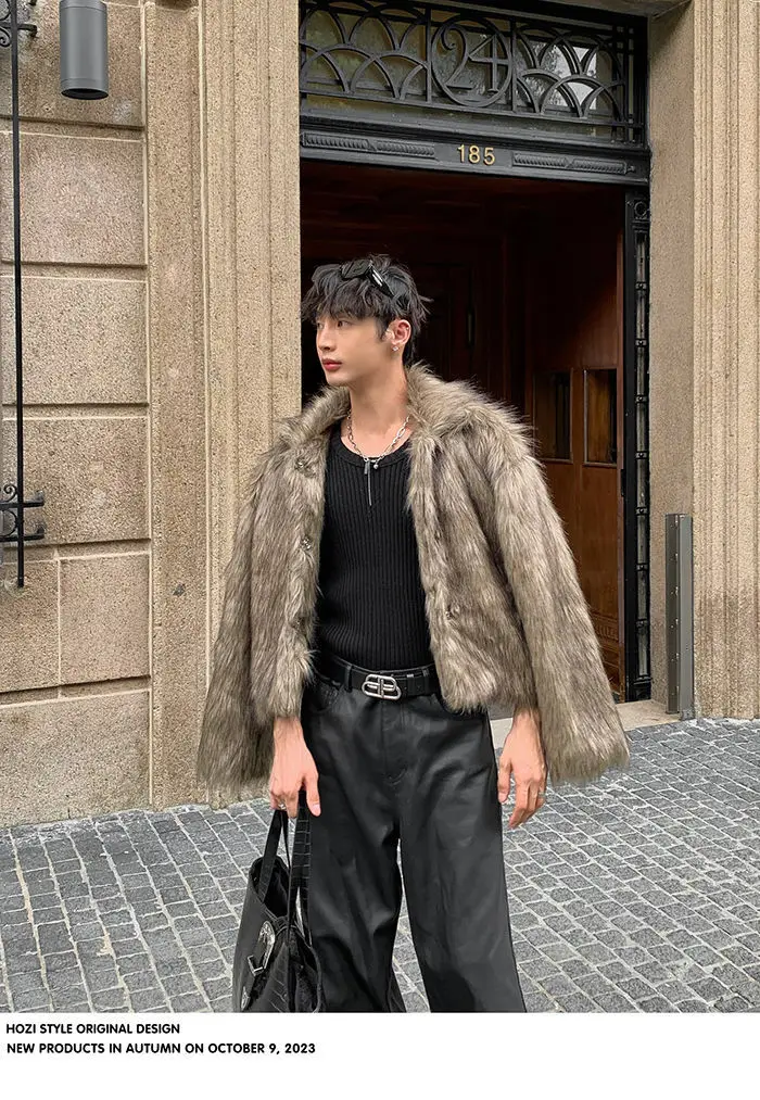 

Зимняя новая мода в американском стиле, мужские повседневные модные свободные пальто с воротником-стойкой и длинными рукавами, утепленные пальто из искусственного меха, мужская одежда, топы