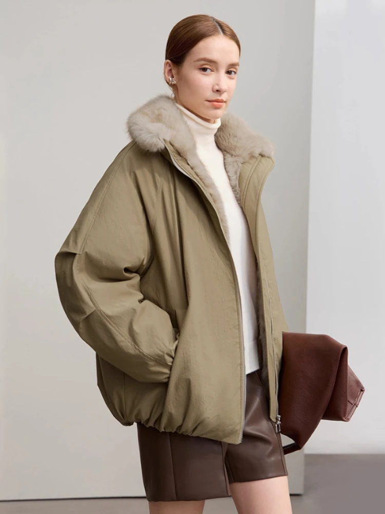 

AMII женская куртка 2025, зимняя новая свободная куртка среднего и длинного мехового воротника с длинным рукавом на молнии, повседневная теплая парка, женская куртка 12544100