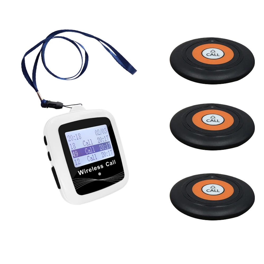 Wireless Guest Calling System 3Pcs Call Button Transmitter 1Pc Watch Pager Receiver Restaurant Hotel Bar Waiter Service Call