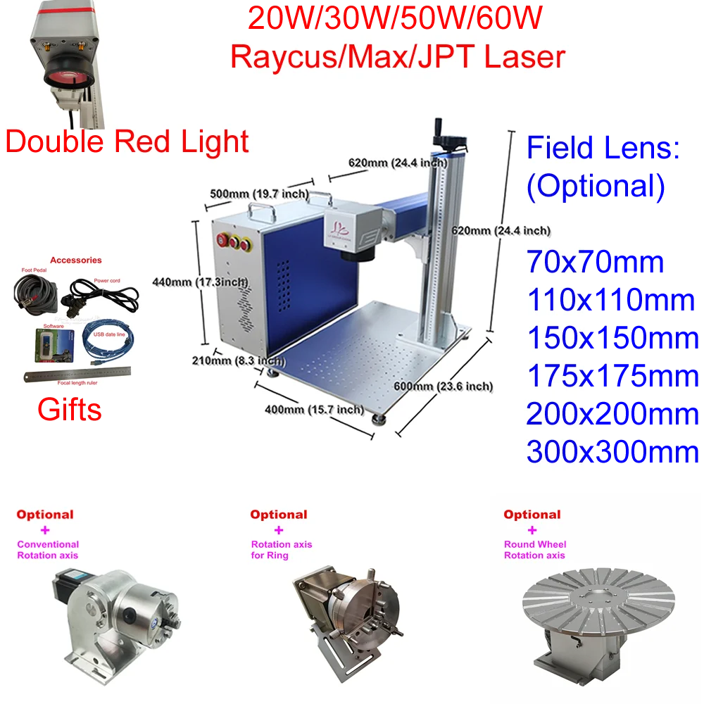 JPT M7 MOPA 60W Laser Cutting Machine 50W Raycus Fiber Laser Marking Machine For Metal Engraving With Rotary Axis
