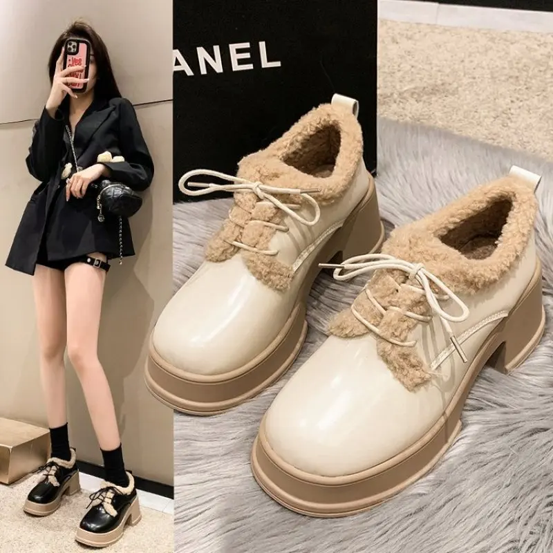 New Women boots 2024 Winter Lolita Shoes Cute Fur Chunky platform shoes College Girls Women Shoes Japanese JK shoes Fashion New