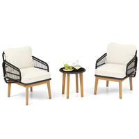 3-piece Rattan Patio furniture Set, garden Seat Set 2 Wicker Chairs & Glass side table with Cushion, Outdoor garden furniture Set