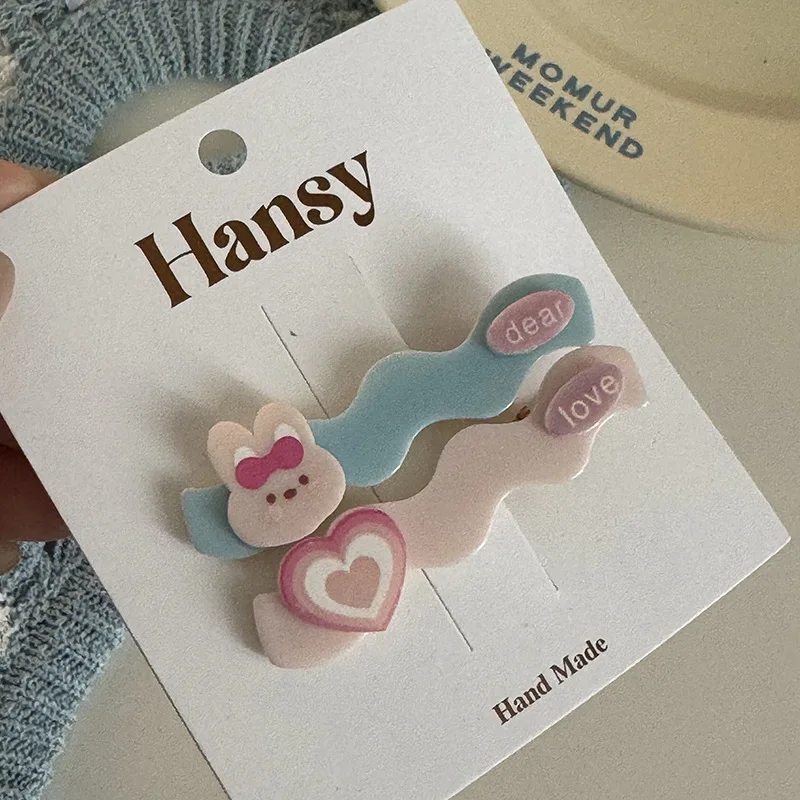 Hair Clip Cartoon Rabbit Bear Star Soft Gentle No Pull Lightweight Bangs Side Clip Durable for Home Office Travel