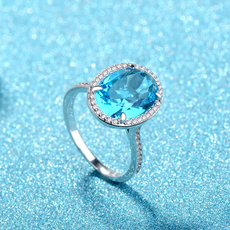 Cellacity Temperament Aquamarine Ring for Women Trendy Silver  Jewelry Oval shaped Gemstones Sea Blue Wedding Accessories