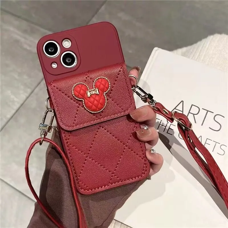 Etui portfel ze skóry z motywem kreskówkowym i diamentami na Samsung Galaxy A56 A17 A36 A16 A06 A26 A55 A35 S25 Ultra z karty, smyczą crossbody i pokrowcem.