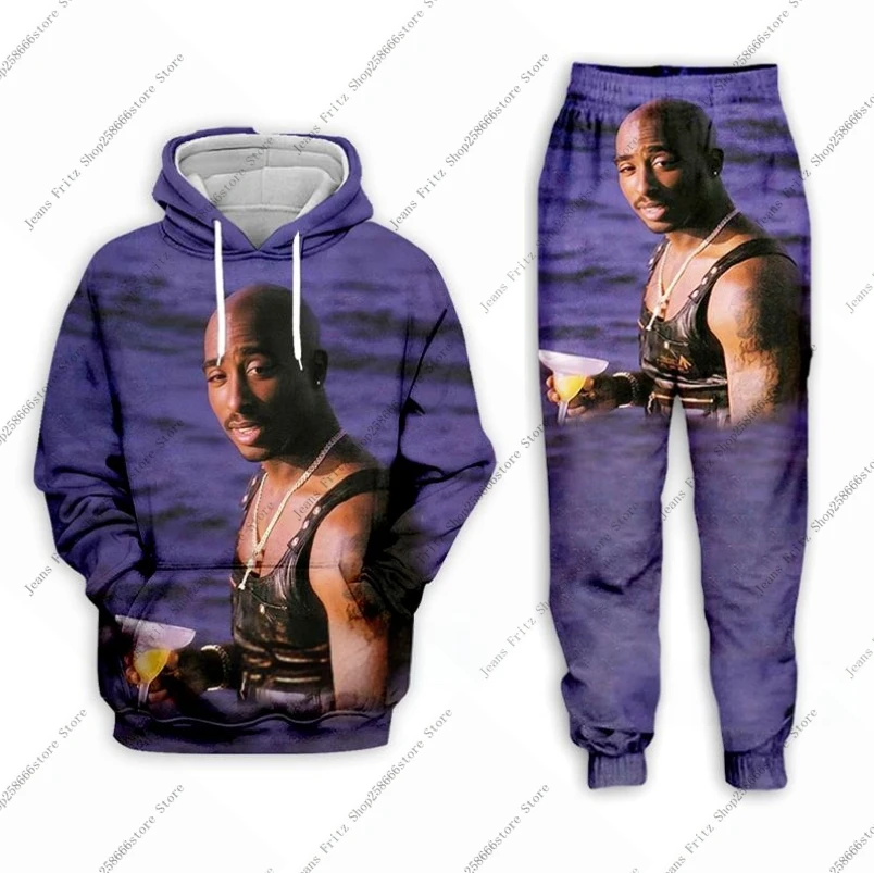 2PAC TUPAC Hooded 2Pcs Set 3D Print Hoodie Sweatshirt Men\'s Tracksuit 2 Piece Set Sportwear Men Women Unisex Clothing Kids Suit