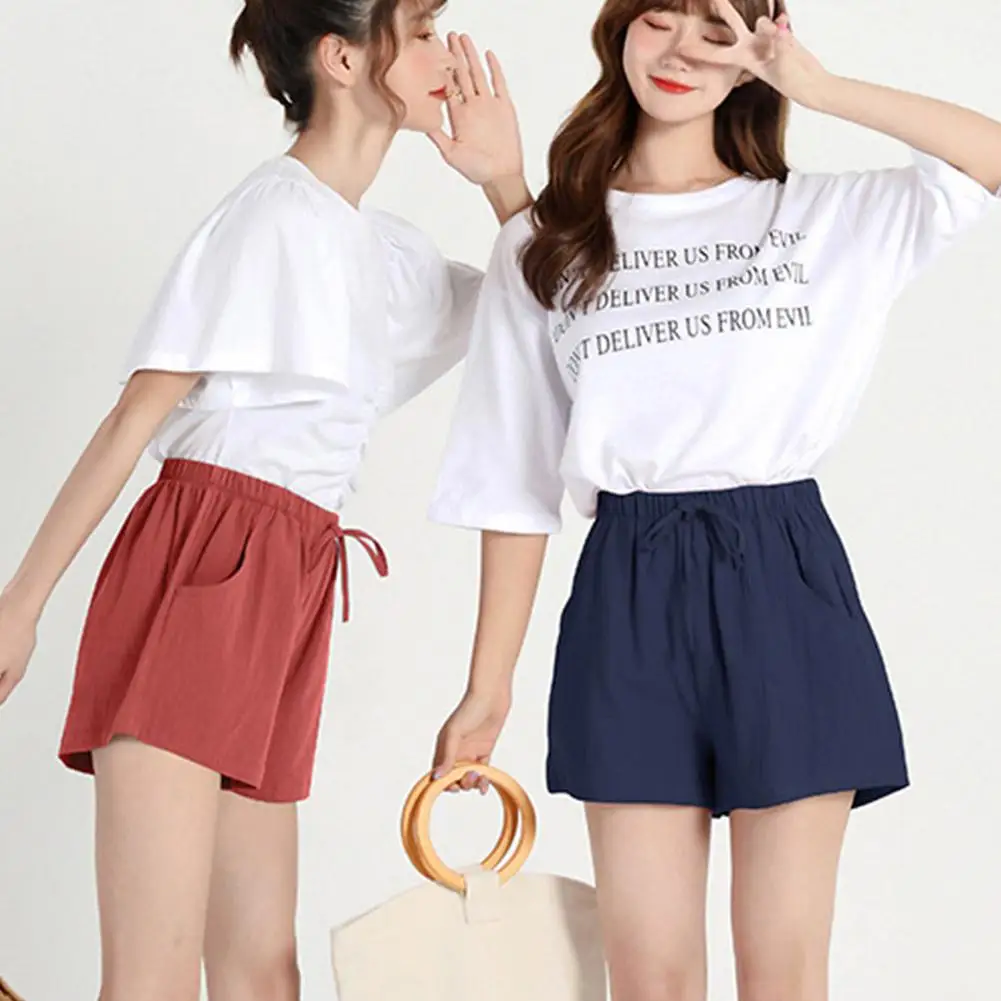 

High Waist Cotton Linen Wide Leg Short Pants Women Summer Length Slimming Loose Korean Casual Three Trousers Quarter Style F1D9