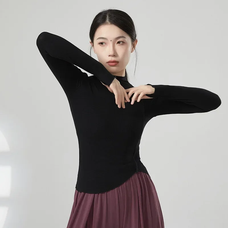 Abiti per la pratica della danza moderna, top a maniche lunghe con copertura in maglia per danza classica, abbigliamento per l'allenamento del corpo cinese da donna