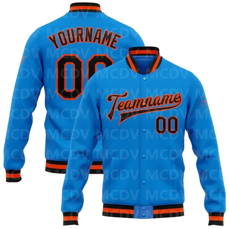 Custom Electric Blue White-Gray Bomber Full-Snap Varsity Letterman Jacket