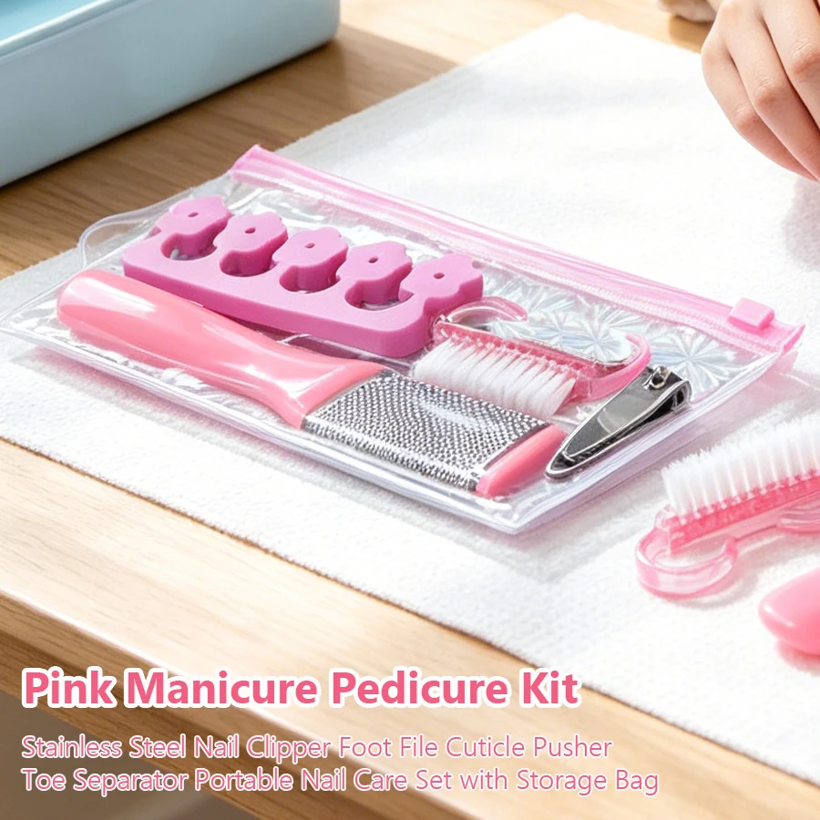 Tragbares Maniküre-Pediküre-Nagelpflegeset, 5-teilig, Nagelknipser, Fußfeile, Nagelhautschieber, Zehentrenner mit Tasche – Detail 2
