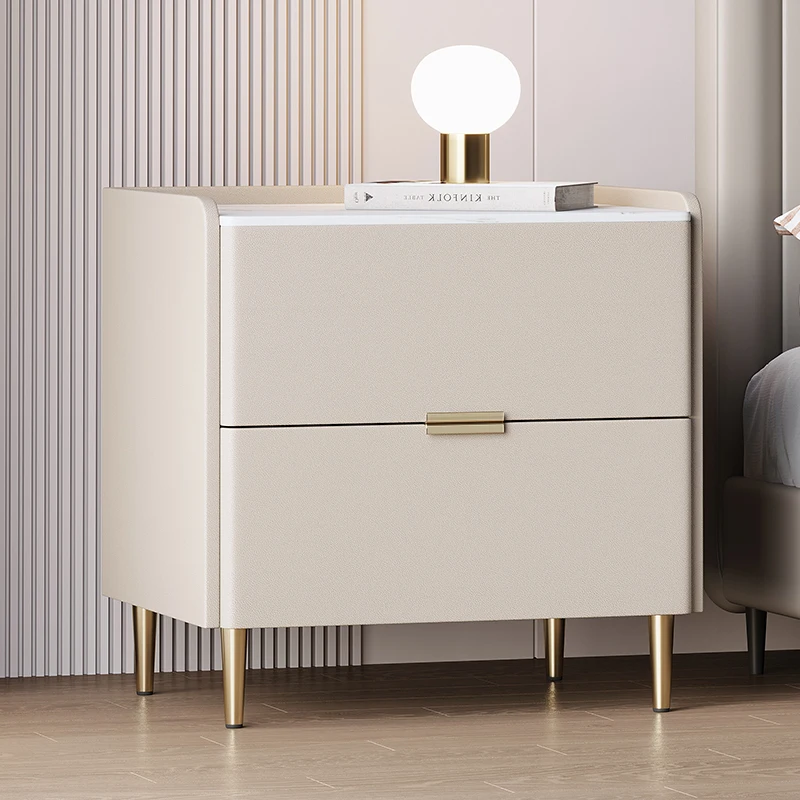 30/35/40/45/50cm New Design Nightstand Modern Bedside Table with Lock Solid Wood Storage Cabinet Leather for Home