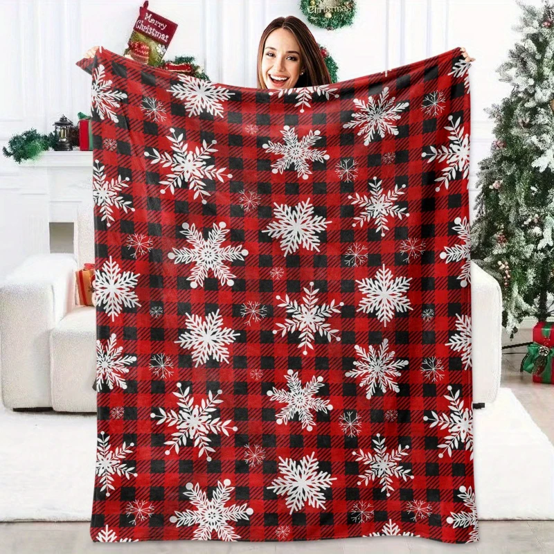 Red Black Buffalo Plaid Snowflake Xmas Throw Blanket,Soft Couch,Reading Nook Layer,Birthday Anniversary Xmas Party Casual Favor