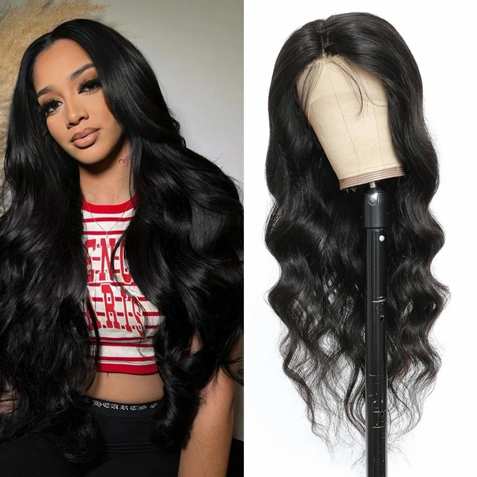 

5x4,5 дюйма, полный кружевной парик с шелковым верхом и детскими волосами, естественная волна, настоящий парик из человеческих волос Remy для женщин, предварительно сорванный прозрачный кружевной парик