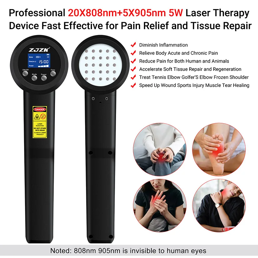 Class 4 Medical Laser for Arthritis Pain Relief Anti-edemic Tissue Repair Anti-inflammation 5W With 5x905nm+20x808nm 25 Diodes