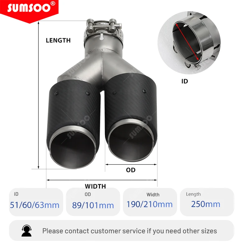 Genuine Sumsoo Double-out Muffler Tip Black Stainless Universal Matte Black Carbon Fiber Exhaust Tips End Pipes for BMW Series