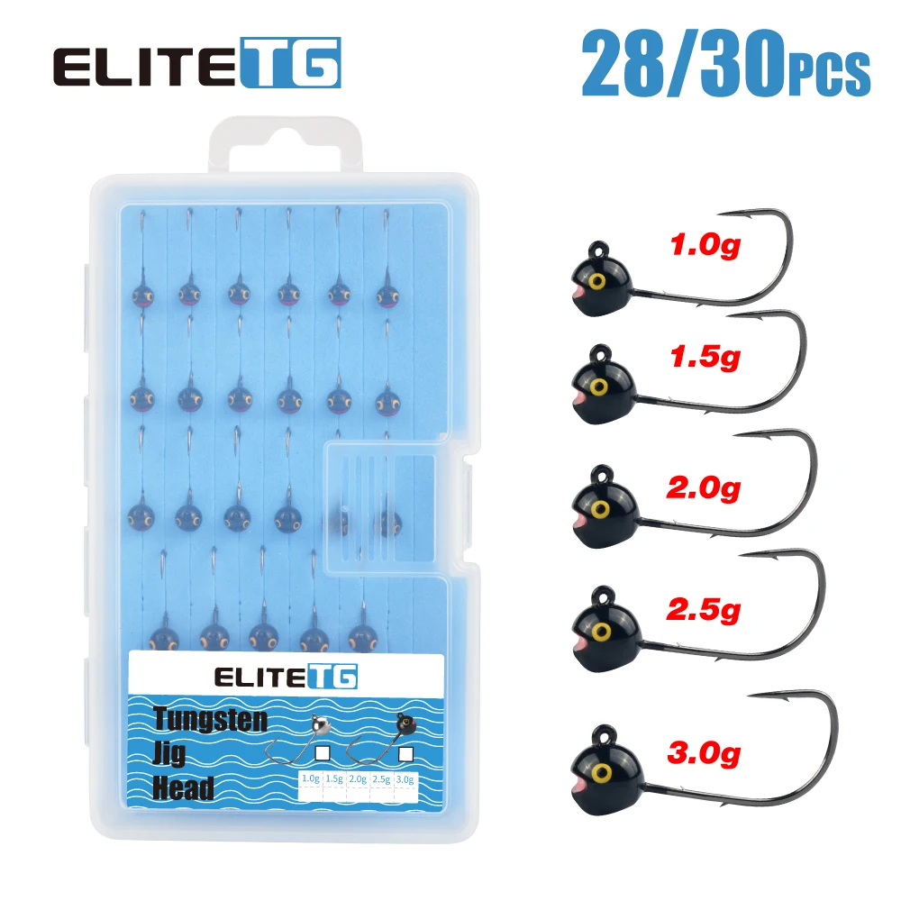 Elite TG Tungsten Round Jig Head Set, Slow Jigging Black 1g/1.5g/2g/2.5g/3g Shaky Rig Boat Fishing Soft Lure MANTIS AJING Hook