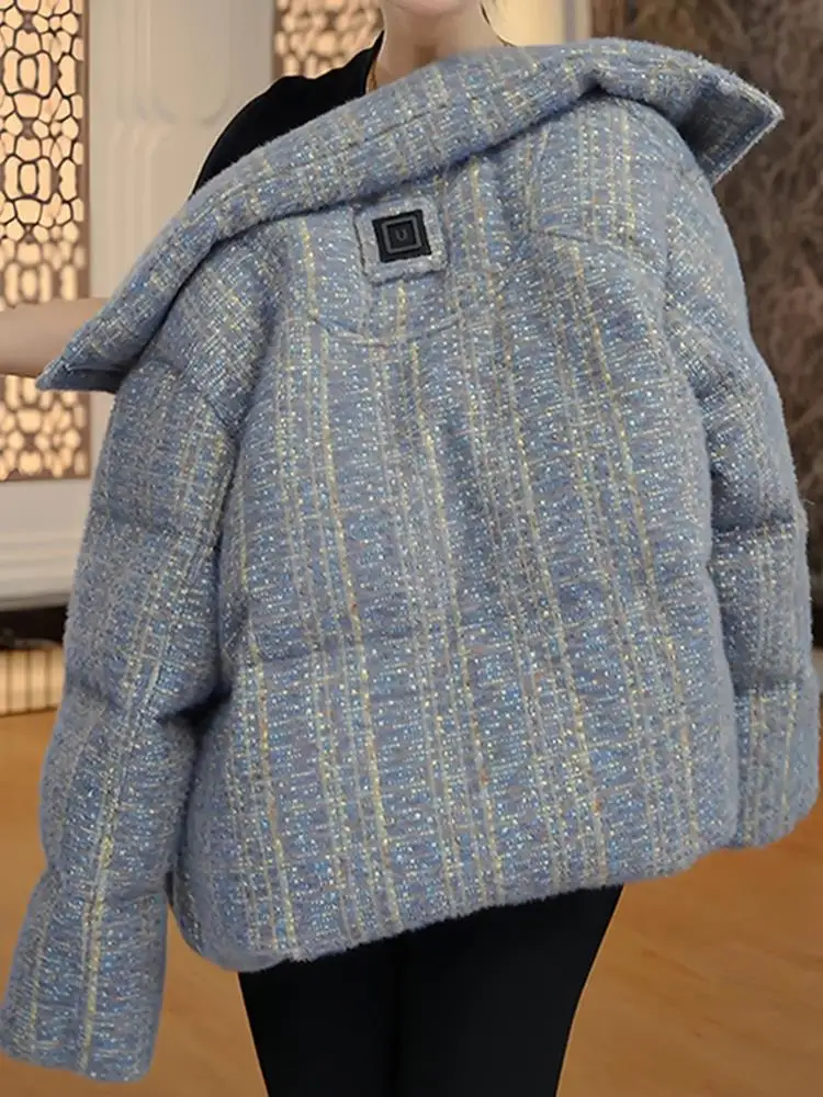 

Korean Style Collared Cotton Jacket Women's Winter New Fashion Loose Slimming Casual Versatile Warm Top Color Block Design