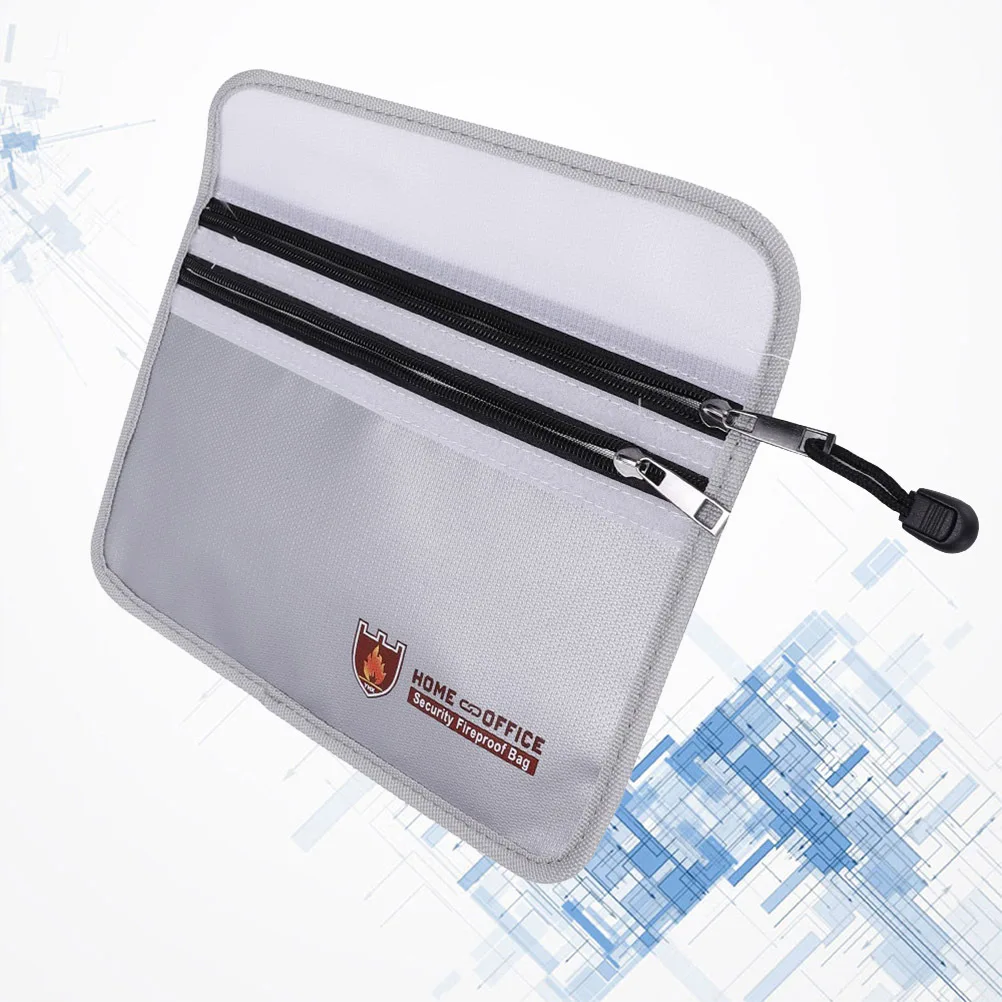 Fireproof File Bag Double Pockets Large Silver Fireproof Document Organizer File Holder Money Cash Protection for Office School