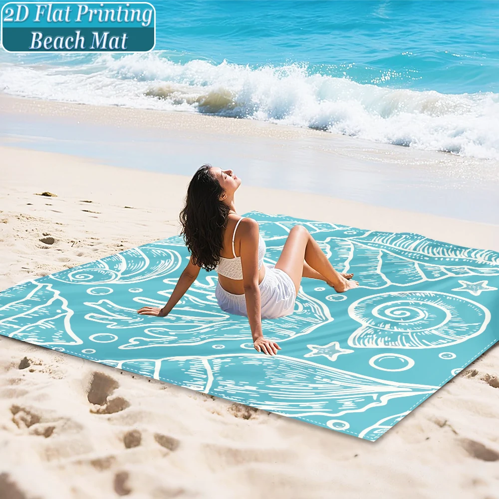 1-Piece Set, Summer Outdoor Beach Mat, Includes 4 Ground Stakes, Unique Printed Design, Fade-Resistant, Lightweight, Quick-Drying, Easy to Carry, Windproof and Sandproof, Fashionable and Trendy Outdoor Activity Decoration, Suitable for Beach, Camping, Picnics, Parties