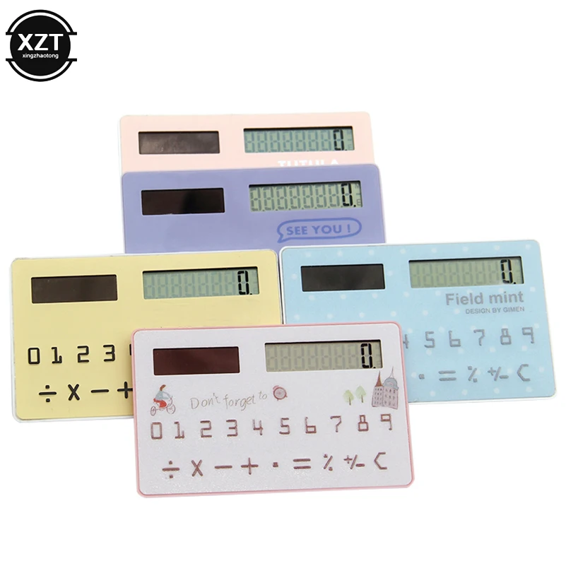 1PC Solar Calculator Ultra Thin Mini Fashion Card Sized 8-Digit Portable Solar Powered Cartoon Gift Pocket Calculator Stationery