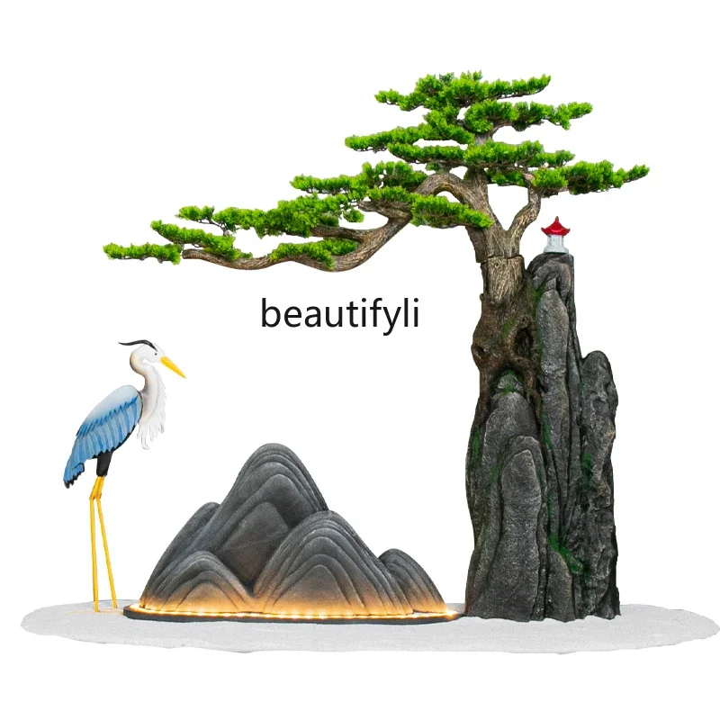 

Welcome pine rockery micro-view landscape indoor stairs corner courtyard entrance, landscape decoration