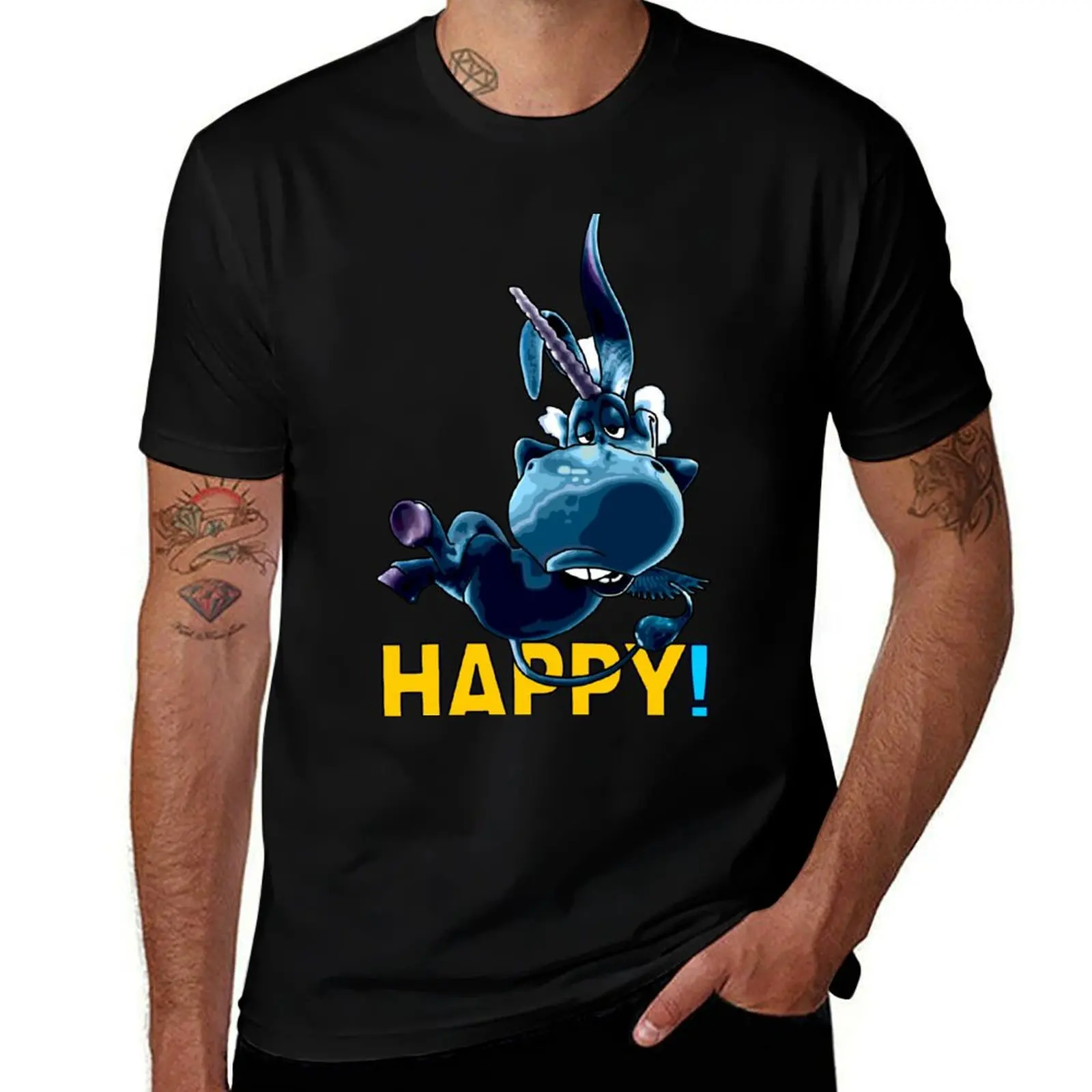

Blue Unicorn is Happy T-Shirt Casual Loose Short Sleeve Tee for Men