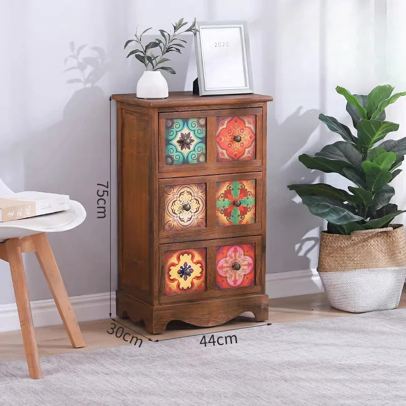 ‌Retro Painted Wooden Chest Narrow Entryway Storage Cabinet with Multi-Layer Design Waterproof High-Capacity Console for Bedroom