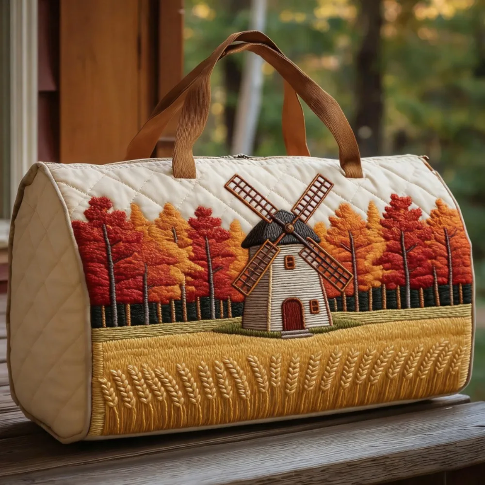 

Сумка-дафл с плечевым ремнем, стеганая, с 3D-вышивкой, большая вместительная дорожная сумка, сумка-тоут с пейзажным узором, спортивная сумка для спортзала