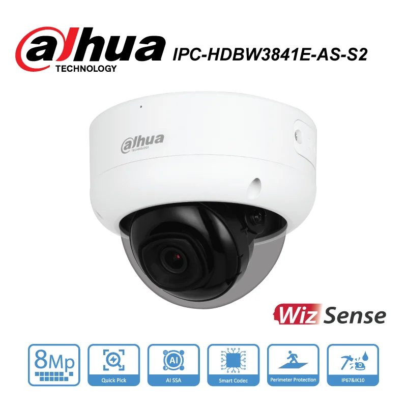 Dahua CCTV IPC HDBW3841E-AS-S2 8MP IR Fixed-focal Dome WizSense Network Camera high-definition security system for house