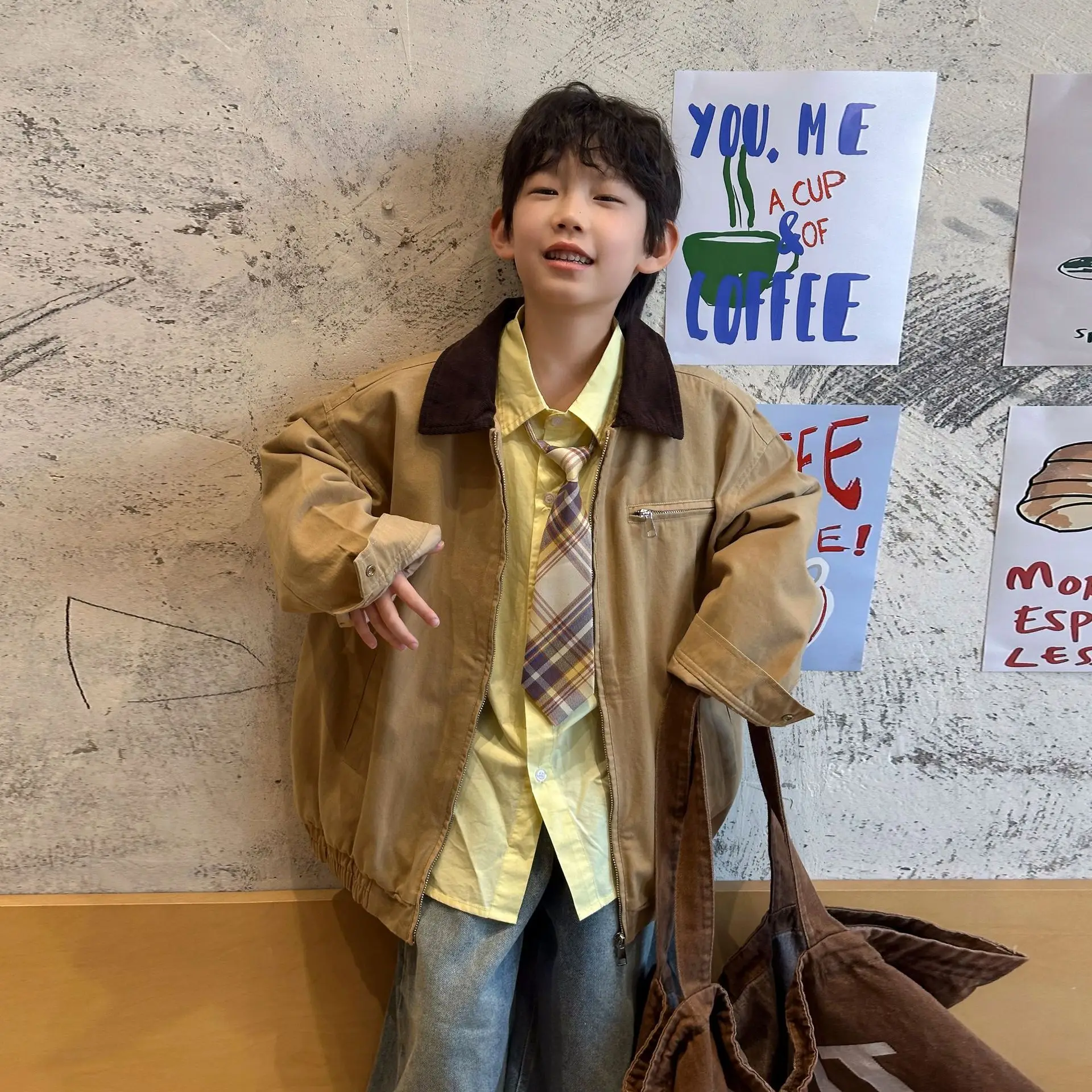 

Children Clothes Kids Fashionable Casual Coat Spring Cotton Jacket Boys Korean-style Cool and Stylish Top 2026 Loose Jacket