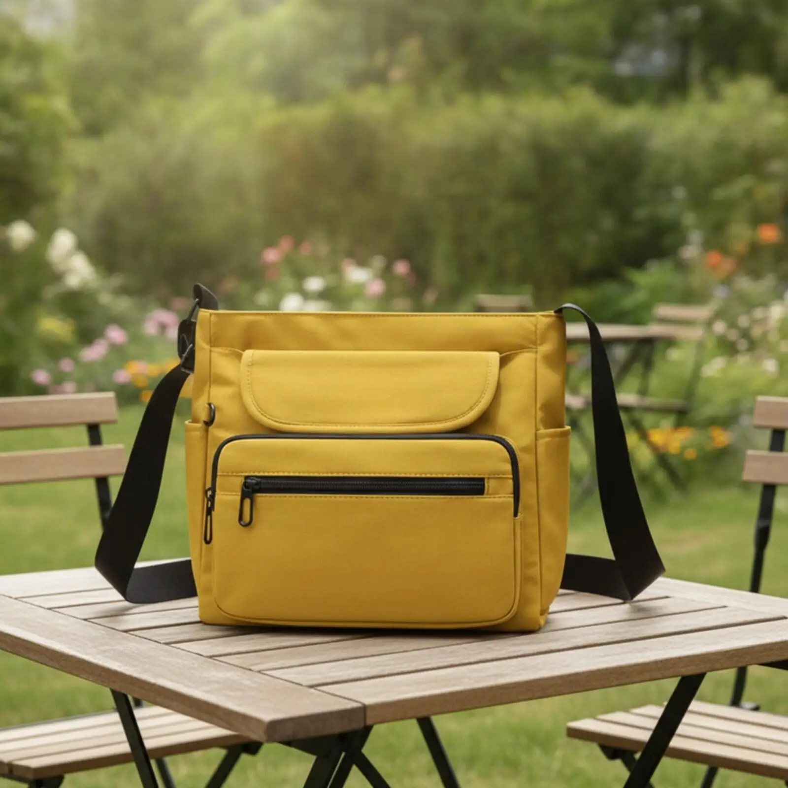 Vertical Square Nylon Shoulder Bag with Inner Camera Pocket for Commuting Daily Carry Essentials