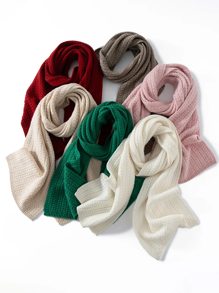 Chic ผู้หญิง 100% ผ้าพันคอแคชเมียร์ฤดูใบไม้ร่วงฤดูหนาวแคชเมียร์ถักข้าวสาลีหูยาวผ้าคลุมไหล่สบายๆสไตล์ Basic Soft WARM ผ้าพันคอหรูหรา Tops