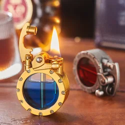 NEW Retro Kerosene Lighter Rocker Arm Transparent Visible Fuel Tank Gasoline Lighter Men's High End Collection Smoking Gift
