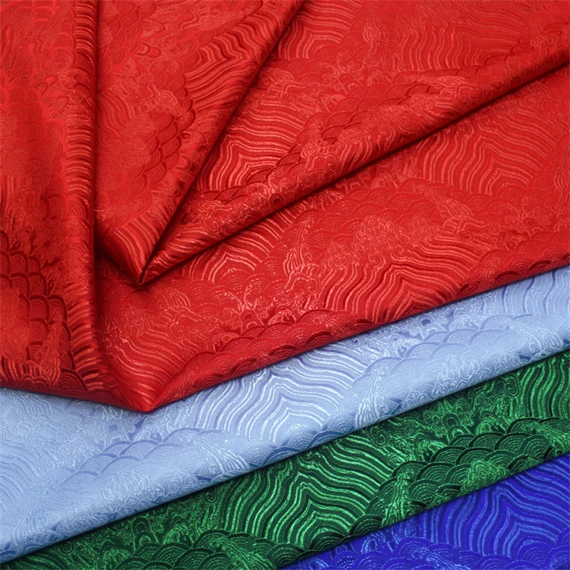 NEW397 Red/Blue/Green Waves Embroidery Chinese Style Jacquard Brocade Fabrics For Dress/Decoration DIY Sewing Materials