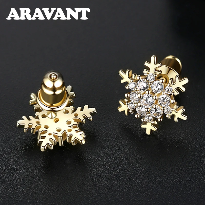 

Aravant 925 Sterling Silver 18K Gold Snowflake Zircon Earrings For Women Girls Fashion Party Wedding Jewelry