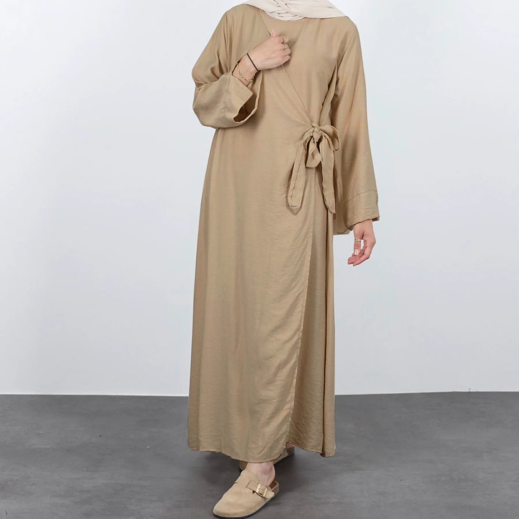 

Muslim Women Cinkle Bandage Abaya Dress Eid Ramadan Djellaba Islam Clothing Dubai Turkey Kaftan Modest Arab Caftan Marocain Robe