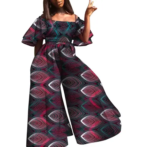 Dashiki afrikansk jumpsuit eleganta vida benbyxor för kvinnor Ankara Kente Romper Off Shoulder Ankara topp stretchig outfit WY10555 12 best sales Ankara-topp - №5