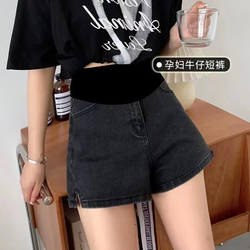 Summer Thin Washed Vintage Denim Shorts for Men Elastic Waist Belly Side Splits Loose Hot Short Jeans for Pregnant Women Y2k