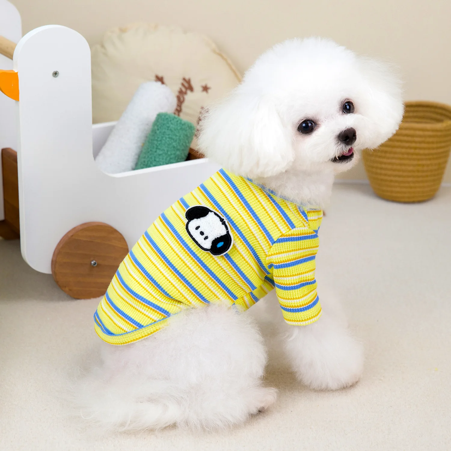 New Dog Clothes Striped T-shirt Warm Dog Long Sleeve Hoodie Cartoon Puppy Fashion Design Pet Clothes