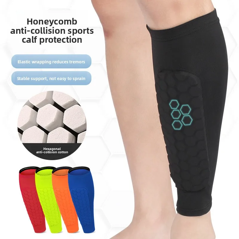Unisex Set of 2 Honeycomb Padded Calf Sleeves - Sporty Protective Gear, Anti-Impact Guard, Leg Protection, Breathable Compression, 5 Fashionable Color Options