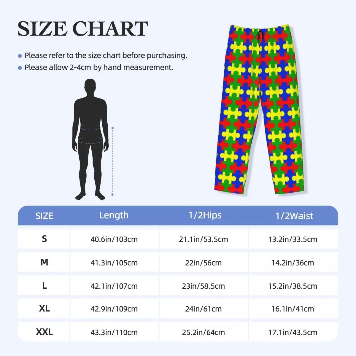 Custom Print Men's Colorful Jigsaw Puzzles Autism Awareness Pajama Pants Sleepwear Sleep Lounge Bottoms with Pockets