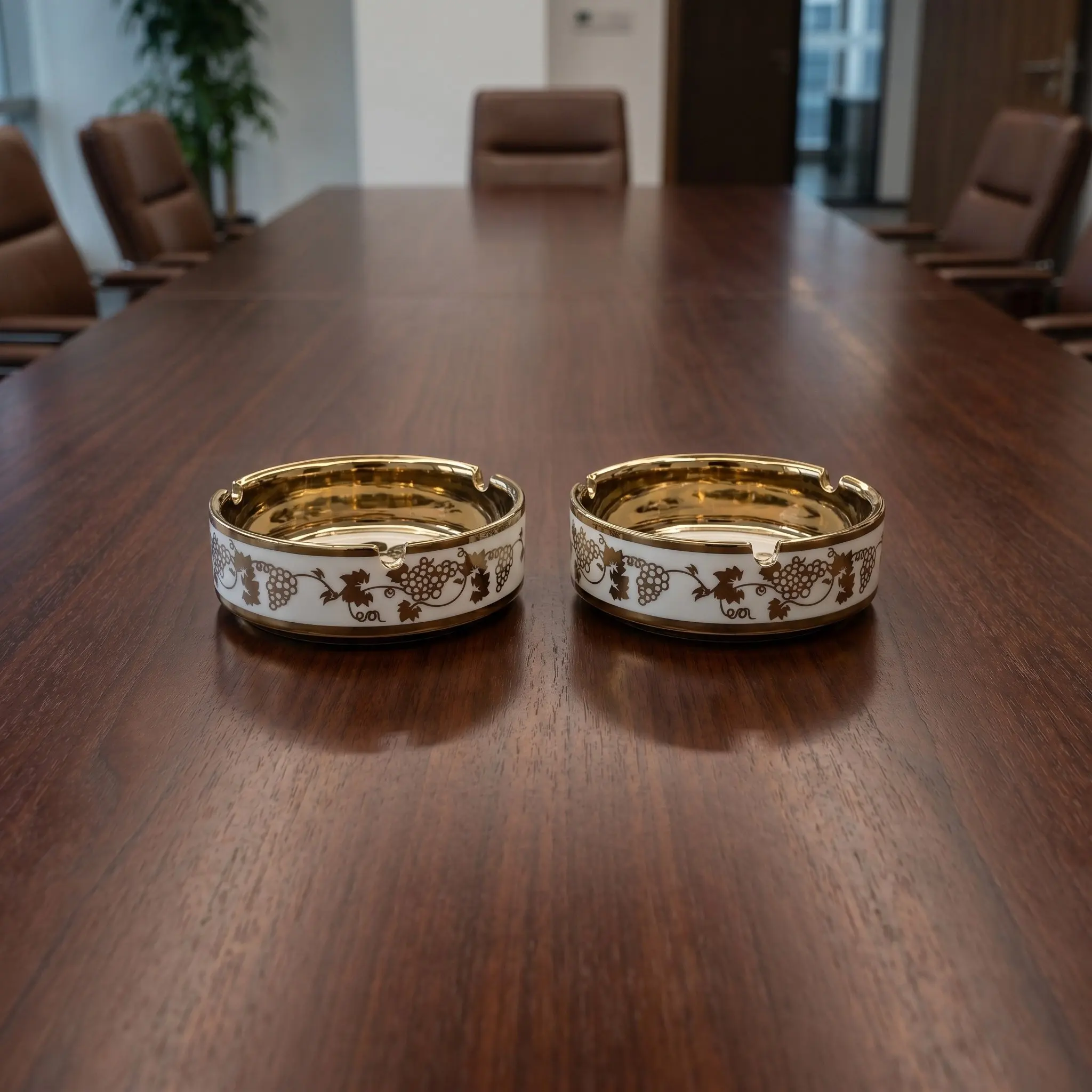 Ceramic Titanium Plating Tabletop Ashtray Round Ashtray with Cigar Rest 4.1" Retro Ash Cigarette Butt Holder for Office Home Bar view 4