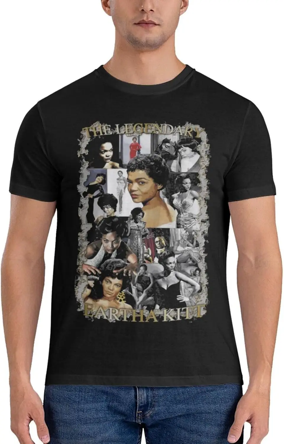 تيشيرتات قطنية بأكمام قصيرة قابلة للتنفس للرجال من Eartha Music Kitt، نمط شخصي، تي شيرت مخصص باللون الأسود