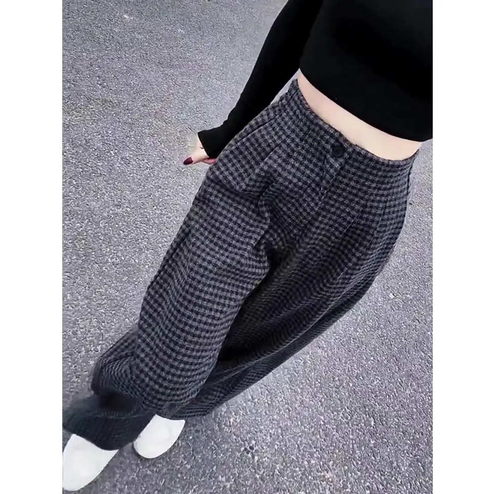 Wide Leg Pants Printed Womens Winter Plush Velvet Lounge Fleece-Lined Patchwork Corduroy Sashes Sherpa Buttons Lining Layered OL