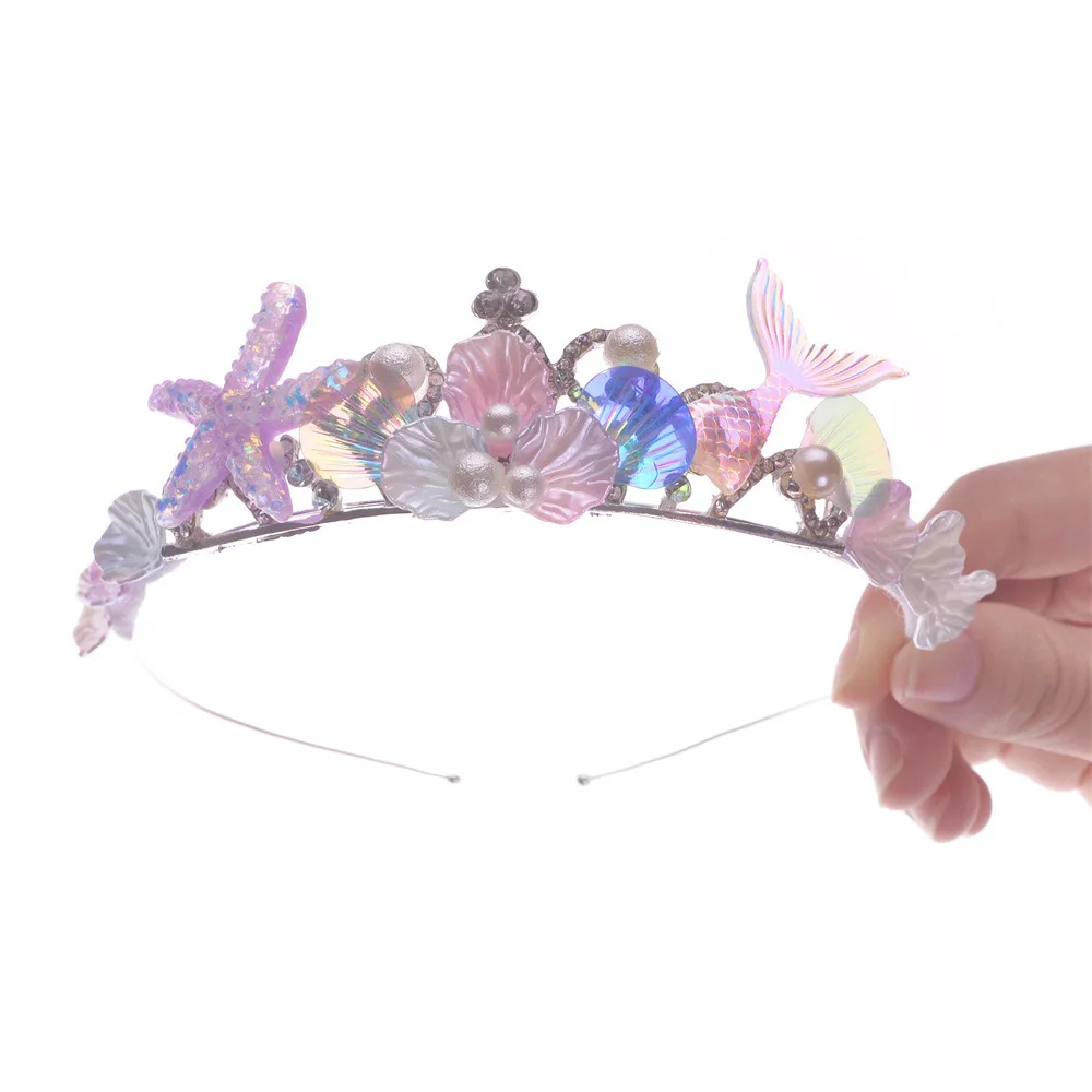

Iridescent Rhinestone Tiara Hair Fork Marine Theme Headband Sparkly Large Crown Holiday Event Styling Bling Gem Head Ornaments