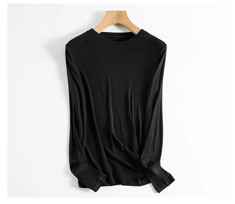 BirdTree, 6A 6% Naturseide Elegante T-Shirts, Damen Langarm O-Ausschnitt, Casual OL Oberteile für den Alltag, Herbst Winter 2026 Neu T48749QM – Detail 12